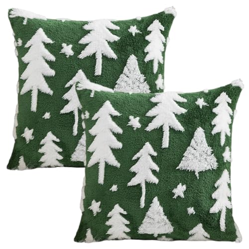 Rachlicy Weihnachtskissenbezüge 18x18 2PCS Baum grün weiche Plüsch -Kissen -Deckungen Weihnachtsdekorationen für Sofa Wohnzimmer Schlafzimmer von Rachlicy