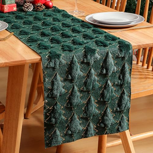 Weihnachtstisch Runner 13x72 Zoll Jacquard Tree Christmas Tischläufer Weiche Plüschküchendekoration für Party Holiday Home Küche von Rachlicy