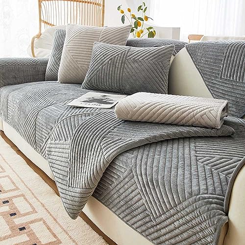 Racib Sofa Überzug Samt Ecksofa L Form, Sofabezug Sofabezug rutschfest Plüsch, Couch Überzug u Form Sofaüberwurf rutschfest, Sofaschoner Hund Sofadecken Für Sitzfläche,9-110x240cm von Racib