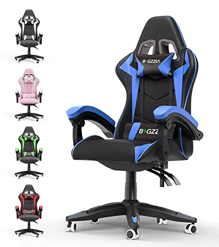 Gaming Stuhl, Ergonomischer Gaming-Stuhl, höhenverstellbarer Liegestuhl für Videospiele, mit Kopfstütze und Lendenwirbelstütze (Basismodell, Schwarz-Blau) von Racingreat