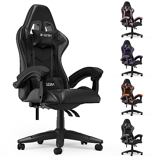Gaming Stuhl, Ergonomischer Gaming-Stuhl, höhenverstellbarer Liegestuhl für Videospiele, mit Kopfstütze und Lendenwirbelstütze (Basismodell, Schwar) von Racingreat