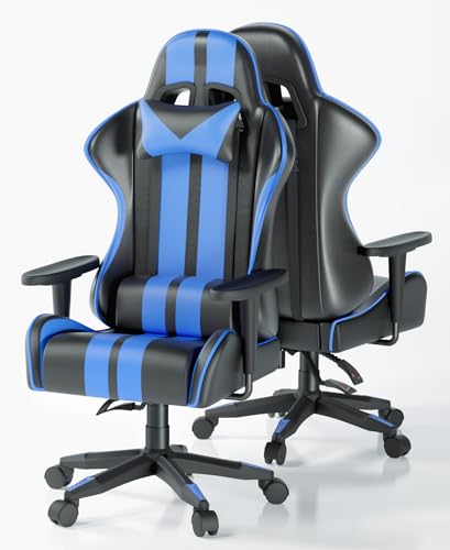 Racingreat Gaming Stuhl Computerstuhl - Gamer Chair Schreibtischstuhl Höhenverstellbar Ergonomisch für Jugendliche Jungen Mädchen (Blau) von Racingreat