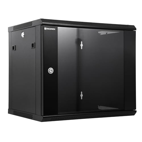 RackPath 9U Wandhalterungs-Netzwerk-Rack-Schrank – leiser Kühlventilator, verriegelbare Glastür, 450 mm tief, abnehmbare verschließbare Seitenwände, passend für 48,3 cm (19 Zoll) IT- und A/V-Geräte von RackPath