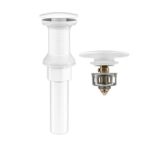 Rackickyer Waschbeckenablauf, Ablaufstopfen ohne Überlauf, Pop-Up-Ablaufgarnitur mit abnehmbarem Siebkorb, integrierter Anti-Verstopfung, Edelstahl-Mutter, weiß Rackickyer Waschbeckenablauf, Ablaufstopfen ohne Überlauf, Pop-Up-Ablaufgarnitur mit abnehmbarem Siebkorb, integrierter Anti-Verstopfung, Edelstahl-Mutter, weiß von Rackickyer