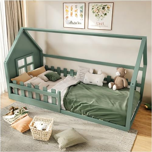 Kinderbett 90 * 200 cm, Einzelbett, Hausform (Grün) von Racxily