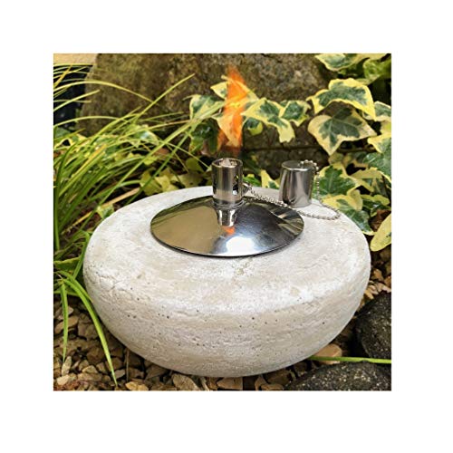 Gartenfackel Ölfackel Tischfackel Öllampe Garten Fackel Tischlampe Steinguss mit Edelstahl Ölbehälter 85ml, ca.2,7 kg schwer (Design Rund) von Radami