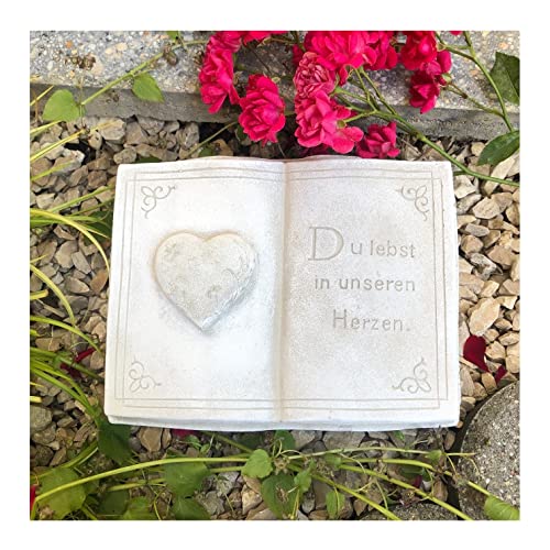 Radami Buch mit 3D Herz Grabherz Gedenkstein Grabbuch Grabschmuck Grabdeko ca.1800g von Radami