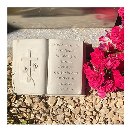 Radami Buch mit 3D Kreuz Gedenkstein Grabbuch Grabschmuck Grabdeko ca.800g Natur von Radami