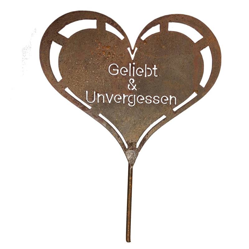 Radami Dekoobjekt Edelrost Grabherz mit Spruch Geliebt & Unvergessen von Radami