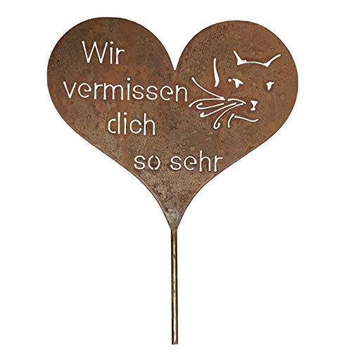 Radami Edelrost Grabherz Grabstecker Grabschmuck Gedenkstein Trauerherz Herz Spruch Stecker für Grab Tiergrab Hund Katze (Katze) von Radami
