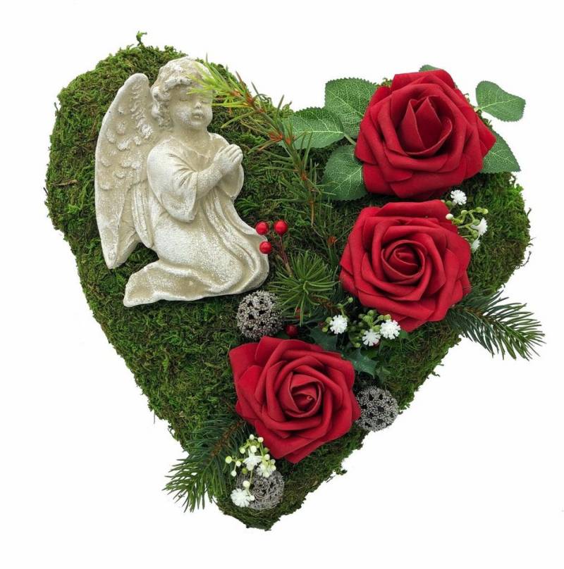 Radami Gartenfigur Grabgesteck Grabherz Engel" 30cm 3 Rosen rot" von Radami