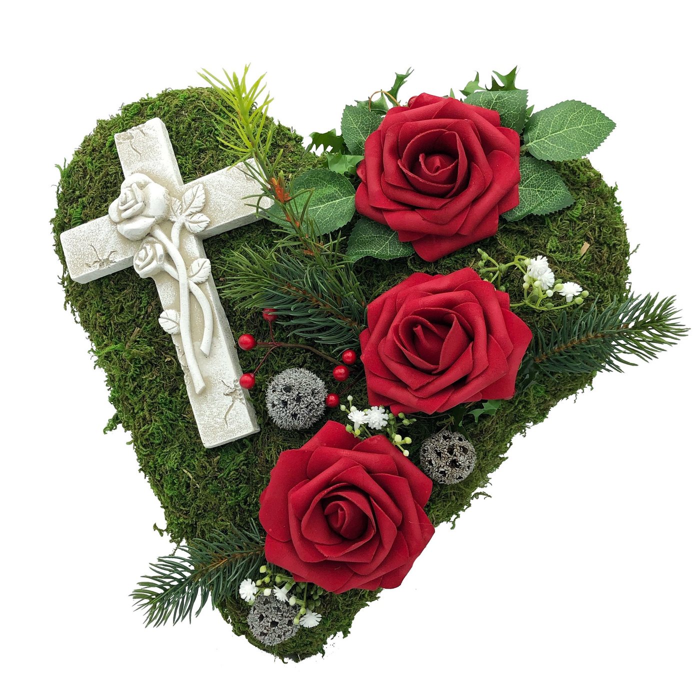 Radami Gartenfigur Grabgesteck Grabherz Moosherz "Kreuz" 3 Rosen rot Radami Gartenfigur Grabgesteck Grabherz Moosherz "Kreuz" 3 Rosen rot von Radami