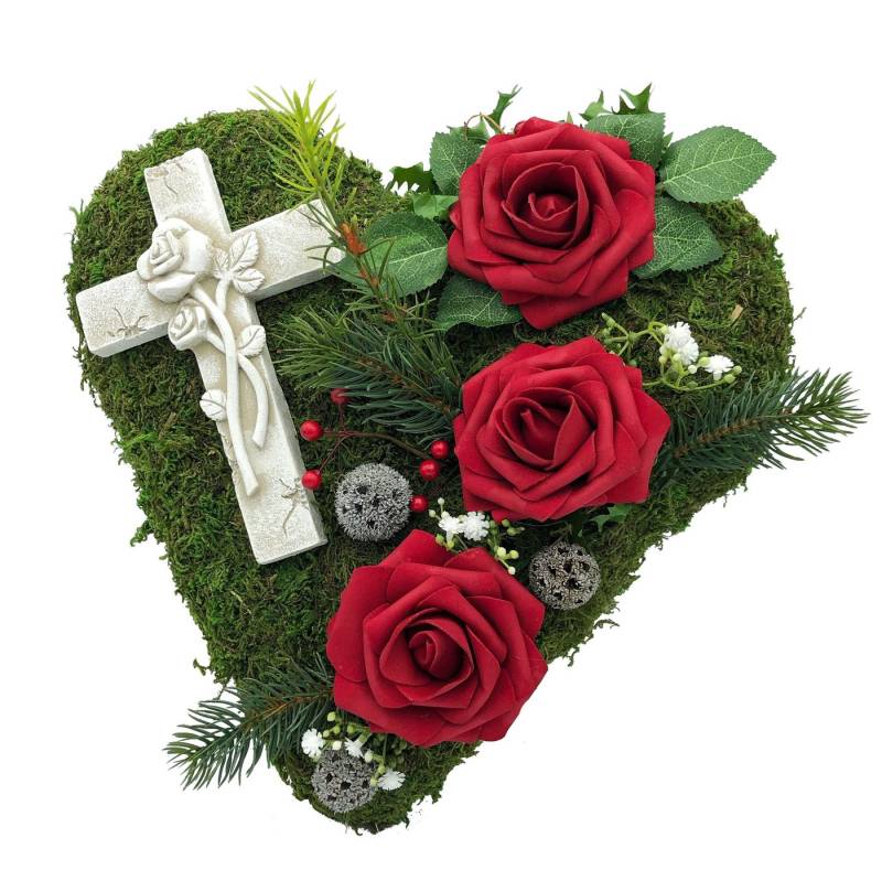 Radami Gartenfigur Grabgesteck Grabherz Moosherz "Kreuz" 3 Rosen rot Radami Gartenfigur Grabgesteck Grabherz Moosherz "Kreuz" 3 Rosen rot von Radami