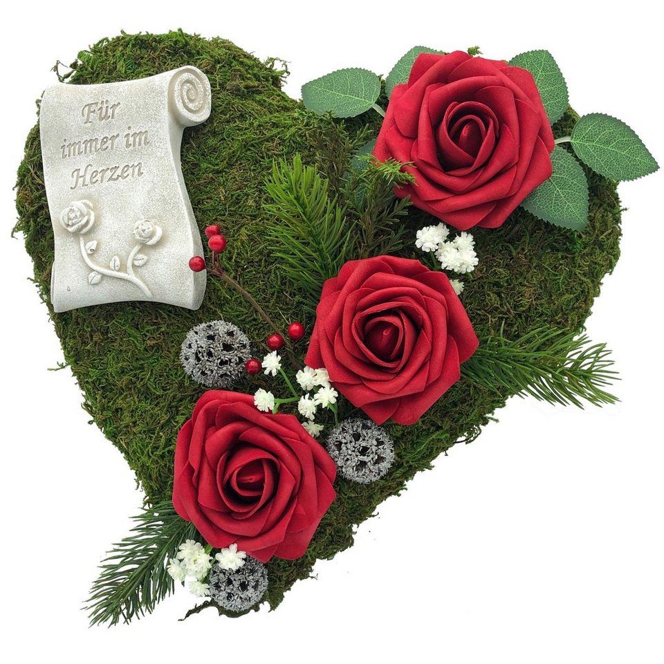 Radami Gartenfigur Grabgesteck Grabherz Gesteck - Für immer im Herzen - 30cm 3 Rosen rot Radami Gartenfigur Grabgesteck Grabherz Gesteck - Für immer im Herzen - 30cm 3 Rosen rot von Radami