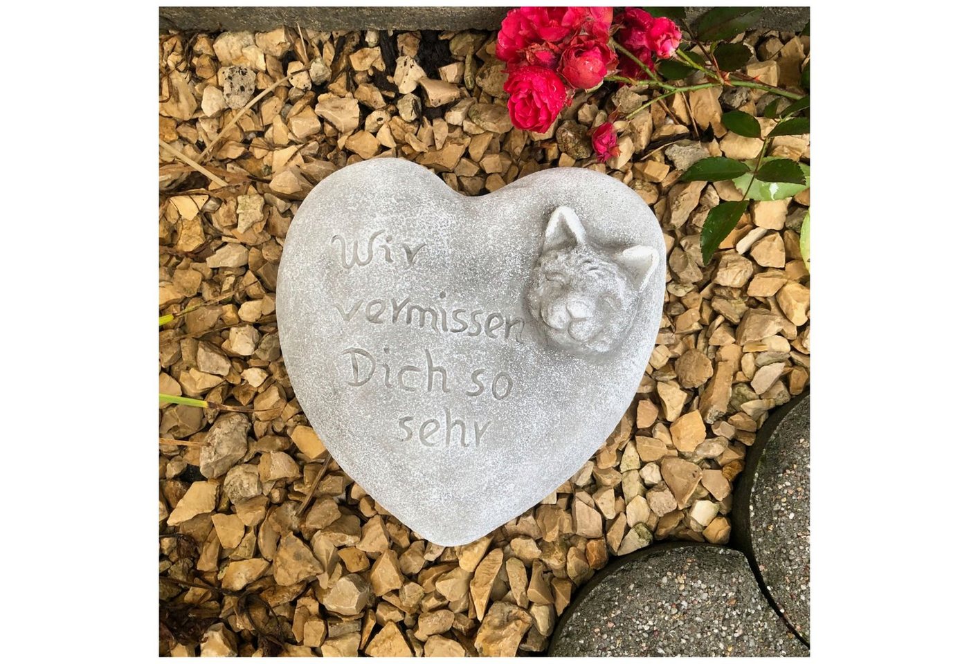 Radami Gartenfigur Grabherz Katze mit Spruch Wir vermissen Dich"" von Radami