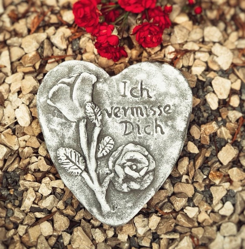 Radami Gartenfigur Grabherz mit Rose und Spruch Ich vermisse Dich"" von Radami