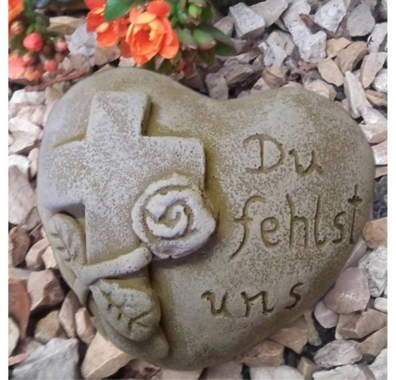 Radami Gartenfigur Grabherz mit Spruch Du fehlst uns" Stein m. Kreuz" von Radami