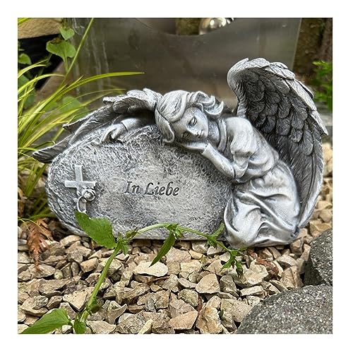 Radami Grabengel Engel auf Stein - In Liebe - Flügel Grabschmuck Schutzengel von Radami