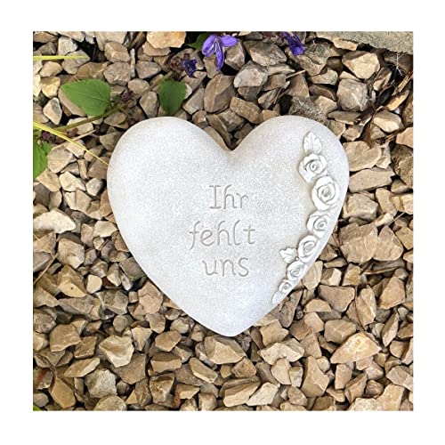 Radami Grabherz Gedenkstein - Ihr fehlt Uns - Grabschmuck Grabdeko Trauerherz 10cm, Handarbeit weiß von Radami