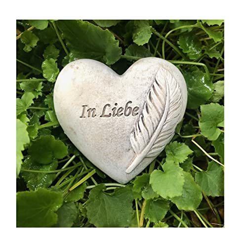 Radami Grabherz Gedenkstein - In Liebe mit Feder - Grabschmuck Grabdeko Trauerherz 7 cm von Radami