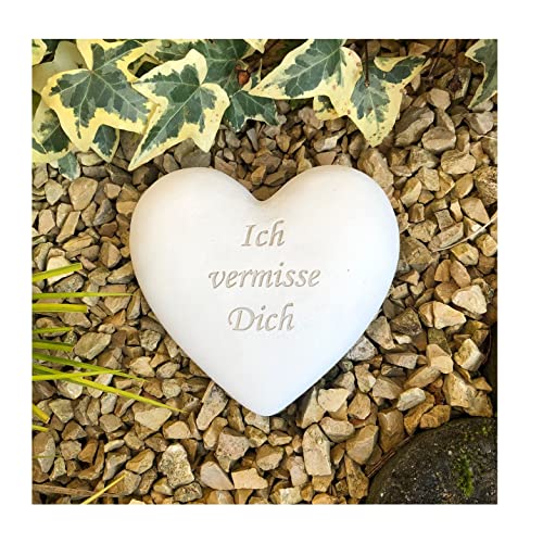 Radami Grabherz Grabengel Spruch - Ich vermisse Dich - Grabschmuck Grabdeko Trauerherz 12cm von Radami