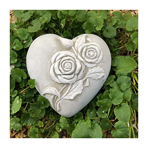 Radami Herz mit Rosen Gedenkstein Valentinstag Grabherz Grabschmuck Grabdeko Trauerherz Handarbeit weiß 17cm 2kg von Radami