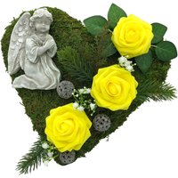 Grabgesteck Grabschmuck Moosherz Grabherz Trauerherz Grab Gesteck Rosen Gelb Mit Engel Grabgesteck Grabschmuck Moosherz Grabherz Trauerherz Grab Gesteck Rosen Gelb Mit Engel von Grabschmuckmodern
