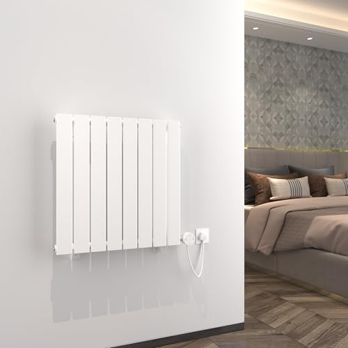 Radbliss Heizkörper Elektrisch mit Thermostat 616x630mm Ölradiator, weiß, 600W Heizelement,Flach Horizontal Design Elektroheizkörper mit timer, Touch-Steuerung oder APP-Steuerung von Radbliss