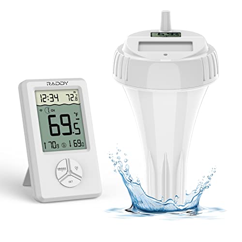 Raddy PT-1 Pool Thermometer, Schwimmend leicht ablesbares Digital Wireless Wasserthermometer für Innen- und Außenpools, Whirlpools, Teiche, Bäder von Raddy