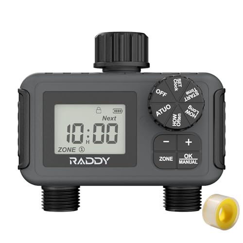Raddy WS-5 Bewässerungscomputer 2 Ausgängen, Wassertimer für Gartenschlauch, Bewässerungstimer für Gartenbewässerung, Regenverzögerung/manuelles/automatisches Sprinklertimer von Raddy