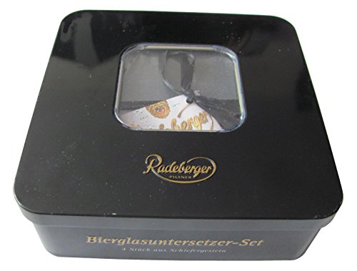 Radeberger - 4 Bierglasuntersetzer aus Schiefer in Blechbox von Radeberger