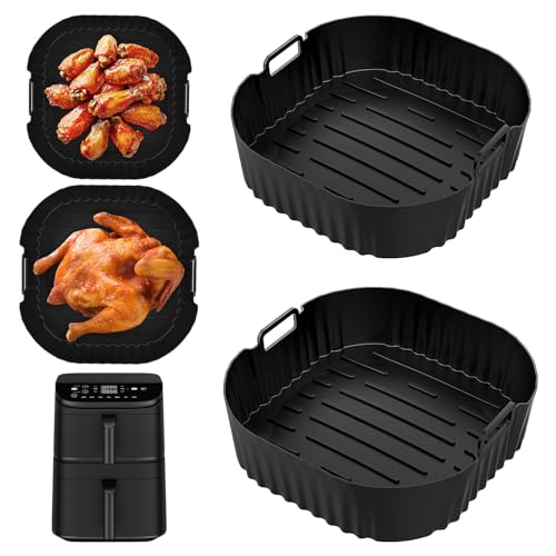 2 Stück Airfryer Silikonform Heißluftfritteuse Zubehör für Cosori Turbo Tower 10,8L, Air Fryer Silikon Einsatz 6.5L+4.3L, Wiederverwendbar anstelle Backpapier für Heißluftfritteuse Zubehör (Schwarz) von Radianeroryi