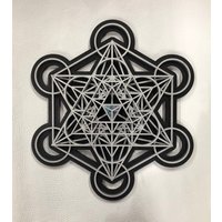 Alte Zukunft Mandala Wandkunst 12" - Metatron Würfel, Silber Und Schwarz Mit Abalone Inlay Heilige Geometrie von RadiantHeartsLLC