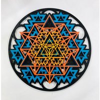 Tetraeder Fraktal Mandala 11, 5" - Von Hand Bemalt Flammenfarben Heilige Geometrie von RadiantHeartsLLC