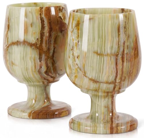 Radicaln Weingläser aus Marmor, 2er-Set, grüner Onyx, 14 x 9 cm, 250 ml, handgefertigtes Weinglas-Set — Champagnergläser aus Marmorstein von Radicaln
