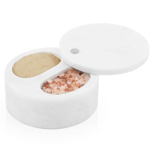 Radicaln Marmor-Salzkeller mit Deckel, Doppelfach, 12,7 cm, weißer Salzbehälter, Gewürzbehälter, Gewürzbehälter für Küche, Esstisch und Heimdekoration, Zucker- und Gewürzbehälter Radicaln Marmor-Salzkeller mit Deckel, Doppelfach, 12,7 cm, weißer Salzbehälter, Gewürzbehälter, Gewürzbehälter für Küche, Esstisch und Heimdekoration, Zucker- und Gewürzbehälter von Radicaln