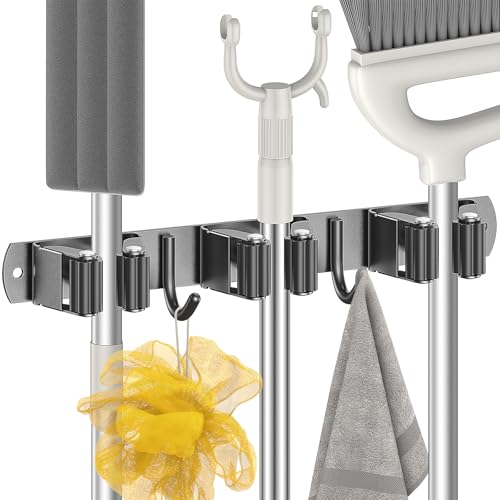 Radikor Besenhalterung Wand, Selbstklebender Besenhalter mit 3 Halter und 2 Haken, Edelstahl Gerätehalter Schraubbar, Gartengerätehalter Gartengeräte Halterung, Besen Mop Halter, Schwarz Radikor Besenhalterung Wand, Selbstklebender Besenhalter mit 3 Halter und 2 Haken, Edelstahl Gerätehalter Schraubbar, Gartengerätehalter Gartengeräte Halterung, Besen Mop Halter, Schwarz von Radikor