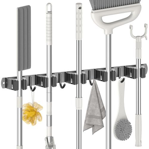 Radikor Besenhalterung Wand, Selbstklebender Besenhalter mit 5 Halter und 4 Haken, Edelstahl Gerätehalter Schraubbar, Gartengerätehalter Gartengeräte Halterung, Besen Mop Halter, Schwarz Radikor Besenhalterung Wand, Selbstklebender Besenhalter mit 5 Halter und 4 Haken, Edelstahl Gerätehalter Schraubbar, Gartengerätehalter Gartengeräte Halterung, Besen Mop Halter, Schwarz von Radikor