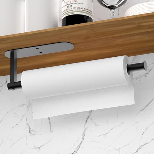 Radikor Küchenrollenhalter, 33cm Küchenrollenhalter Wand Selbstklebend oder Bohrbar, Küchenpapierhalter Edelstahl, Küchenrolle Halter, Wandrollenhalter Küche, Papierrollenhalter, Schwarz von Radikor