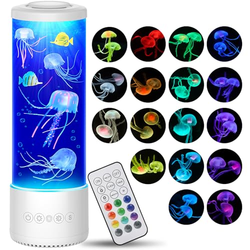 Radikor Quallen lampe mit 17 Farben & Fernbedienung, Jellyfish Lamp 4 Lichtmodi, LED Quallen Aquarium Lampe für Kinder Erwachsene, Quallen Lavalampe Stimmungslicht für Entspannung Wohndekoration, Weiß von Radikor