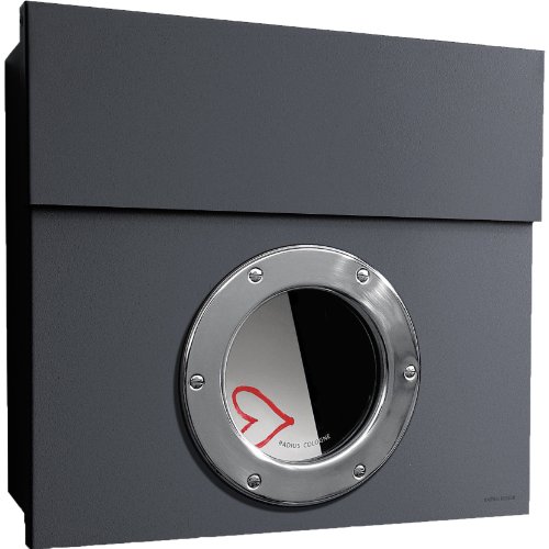 Radius Design Letterman 1 Anthrazit Wandbriefkasten 15 Liter Edelstahl Klassiker mit Bullauge Abschließbar von Radius