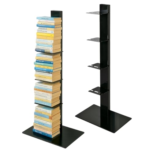 Booksbaum 2 Bücherregal Stand Klein Radius - Unsichtbares Bücherregal Metall mit 4 Ebenen - Freistehender Bücherturm für schwebende Bücher – Modernes Design, platzsparend, inkl. Schrauben & Dübel von Radius