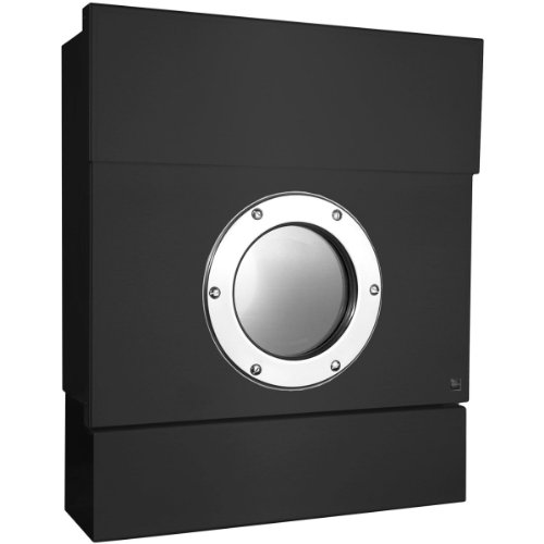 Radius Design Briefkasten Letterman 2 schwarz (RAL 9005), Zeitungsrolle, Sichtfenster und Schloss, Wandbriefkasten mit Zeitungsfach und Fenster, Postkasten Letterman II mit Bullauge von Radius