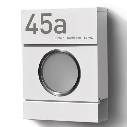 Radius Design Briefkasten Letterman MB mit Bullauge & Zeitungsfach - Wandbriefkasten aus Stahl - großer DIN-C4 Einwurf - 10 Jahre Funktions- & Korrosionsgarantie - 2 Schlüssel (weiß) von Radius