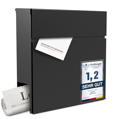 Radius Designer Briefkasten Anthrazit – Letterman 6 – Edelstahl V2A Wandbriefkasten mit Zeitungsfach - 10 Jahre Funktions- & Korrosionsgarantie - inkl. Montageset von Radius