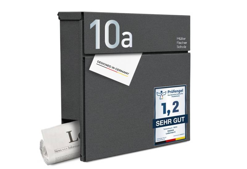 Radius Briefkasten Design Wandbriefkasten Letterman 6 anthrazit (RAL7016), mit Zeitungsfach von Radius