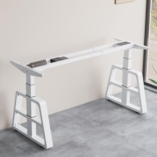 Radlove Dual Motor höhenverstellbare Schreibtisch Rahmen, verstellbare tischgestell Stehpult Beine für 120 bis 178cm Tischplatte mit 4 Memory-Steuerung (Weiß+Zylindrische trapezförmige Schenkel) von Radlove