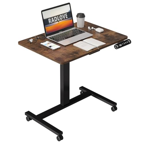 Radlove Elektrisch Höhenverstellbarer Schreibtisch mit Rollen – 80×60cm Mobiler Stehpult mit Speicherfunktion, LED-Anzeige & Bremsrollen, Ergonomischer Computertisch für Homeoffice – Braun von Radlove
