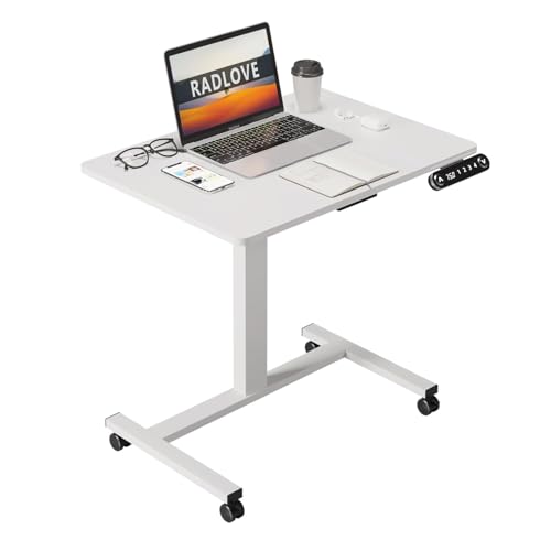 Radlove Elektrisch Höhenverstellbarer Schreibtisch mit Rollen – 80×60cm Mobiler Stehpult mit Speicherfunktion, LED-Anzeige & Bremsrollen, Ergonomischer Computertisch für Homeoffice – Weiß von Radlove