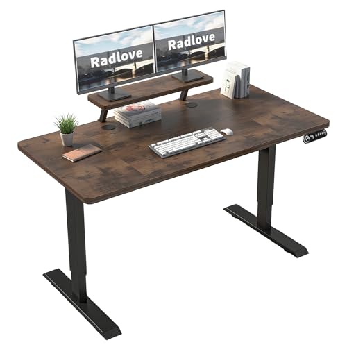 Radlove Elektrisch höhenverstellbarer Schreibtisch mit Monitorständer, LED-Anzeige, 160x76 cm Stehpult, Verstellbarer Schreibtisch für Homeoffice & Büro, Braun von Radlove